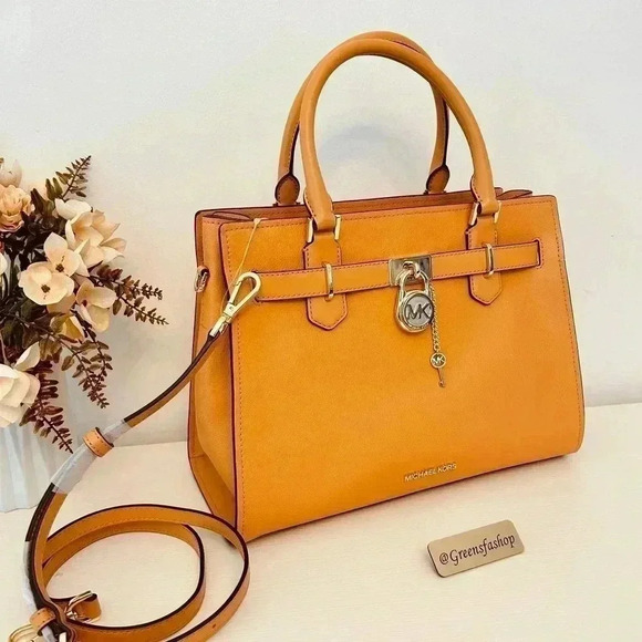 Michael Kors Handbags - Michael Kors Purse Hamilton Medium Leather Satchel Cider
